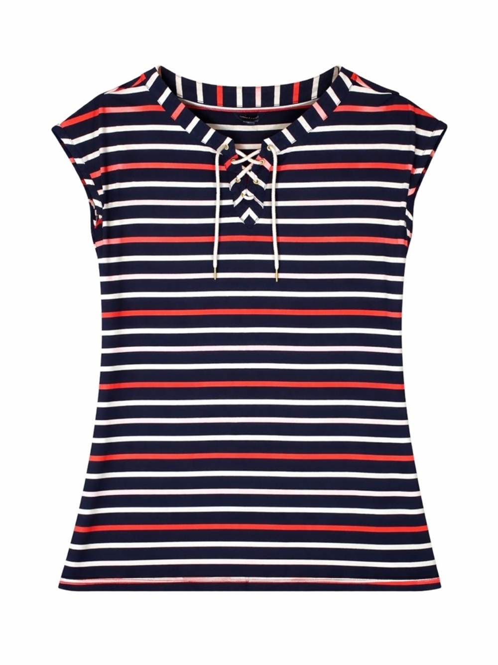Tommy Hilfiger Striped T-Shirt Dress Lace-Up Neck Cap Sleeve Casual Sz. XXL